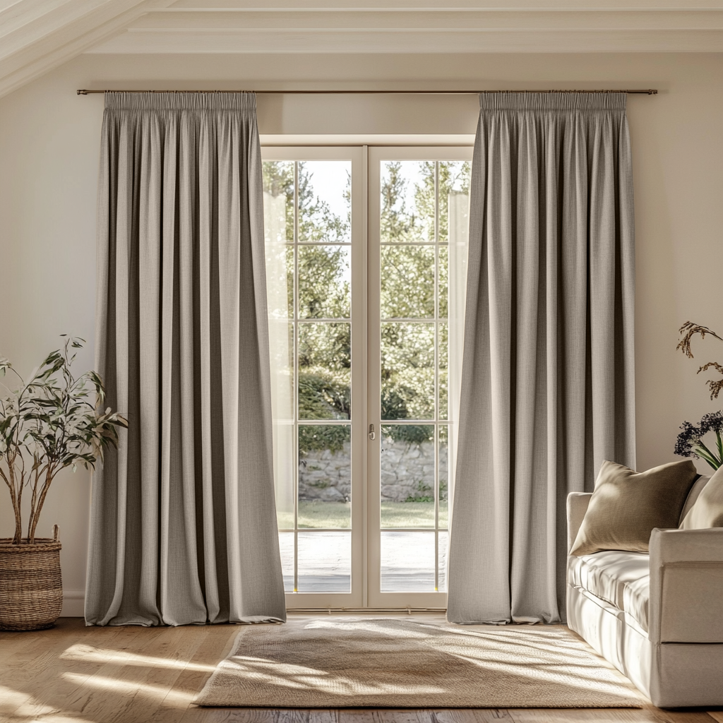 Natural Beige Pencil Pleat Blackout Curtains 