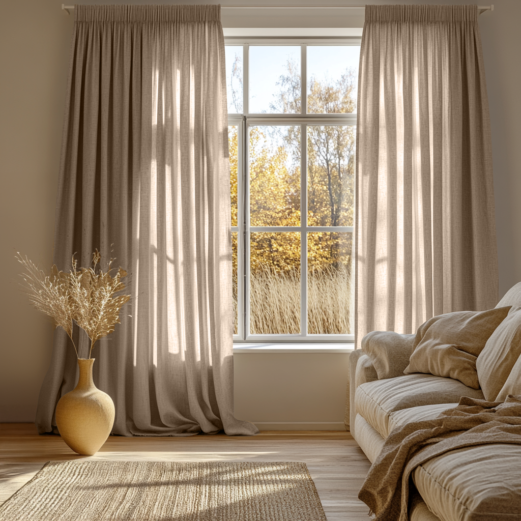 Natural Beige Pencil Pleat Curtains - Unlined