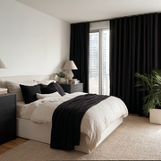Black Linen Back Tab Blackout Curtains