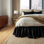 Black Linen Bed Skirt with Gathered Ruffles