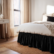 Black Linen Bed Skirt with Gathered Ruffles