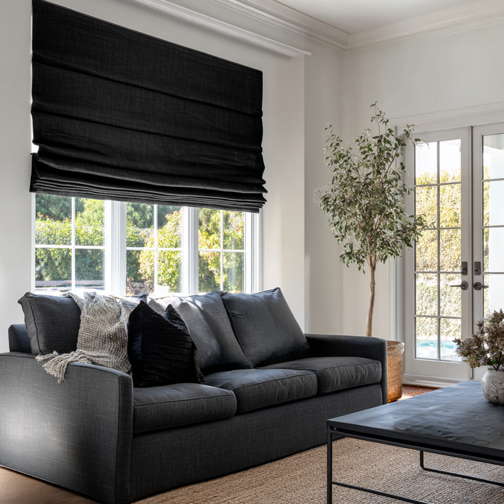 Black Linen Blackout Roman Shades