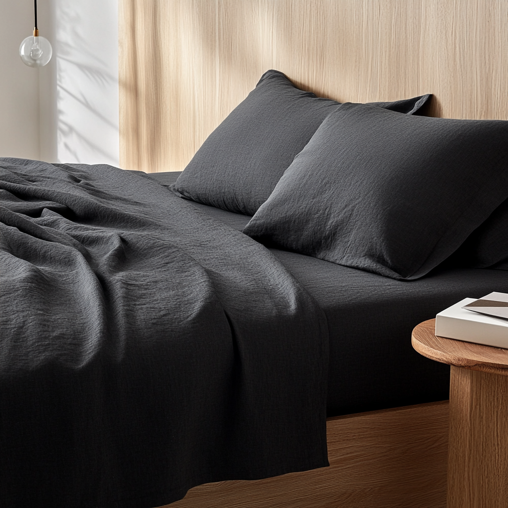 Black Washed Linen Deep Pocket Fitted Sheet 