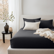 Black Washed Linen Deep Pocket Fitted Sheet 