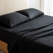 Black Washed Linen Deep Pocket Fitted Sheet 