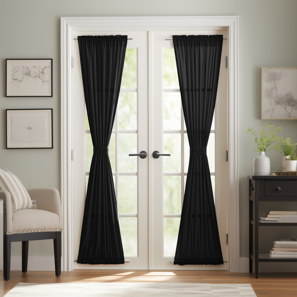 Black Linen French Door Curtain Panel - Custom Colors & Sizes - Unlined, Cotton or Blackout Lining