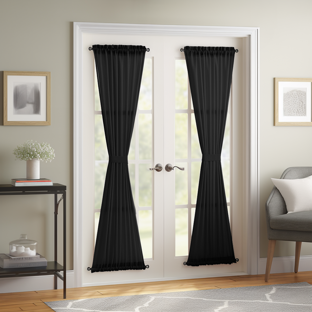 Black Linen French Door Curtain Panel - Custom Colors & Sizes - Unlined, Cotton or Blackout Lining