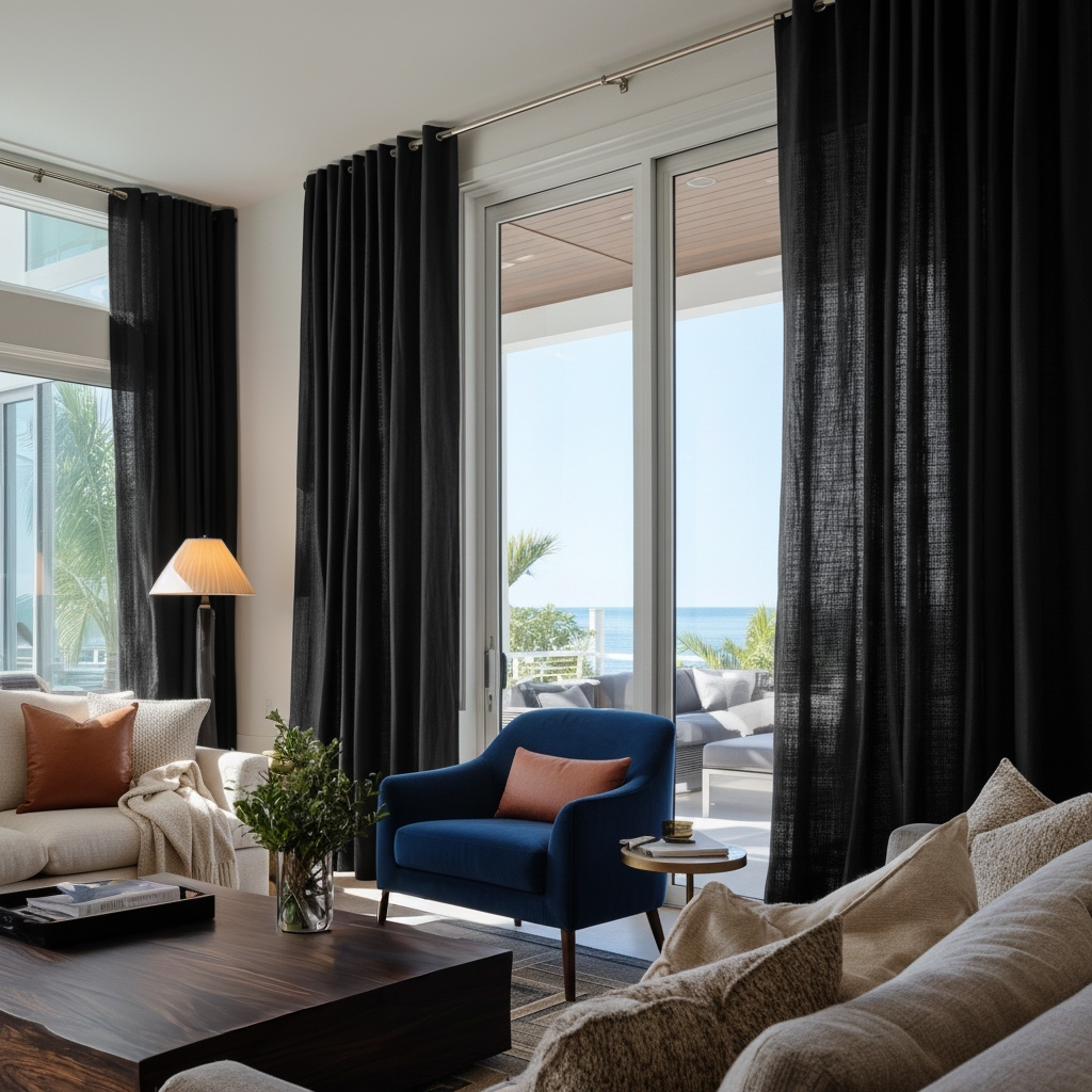 Black Linen Grommet Curtain