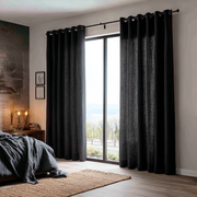 Black Linen Grommet Curtains for Sliding Doors in a Bedroom with White Walls - Cotton Lining
@Heading: Grommets