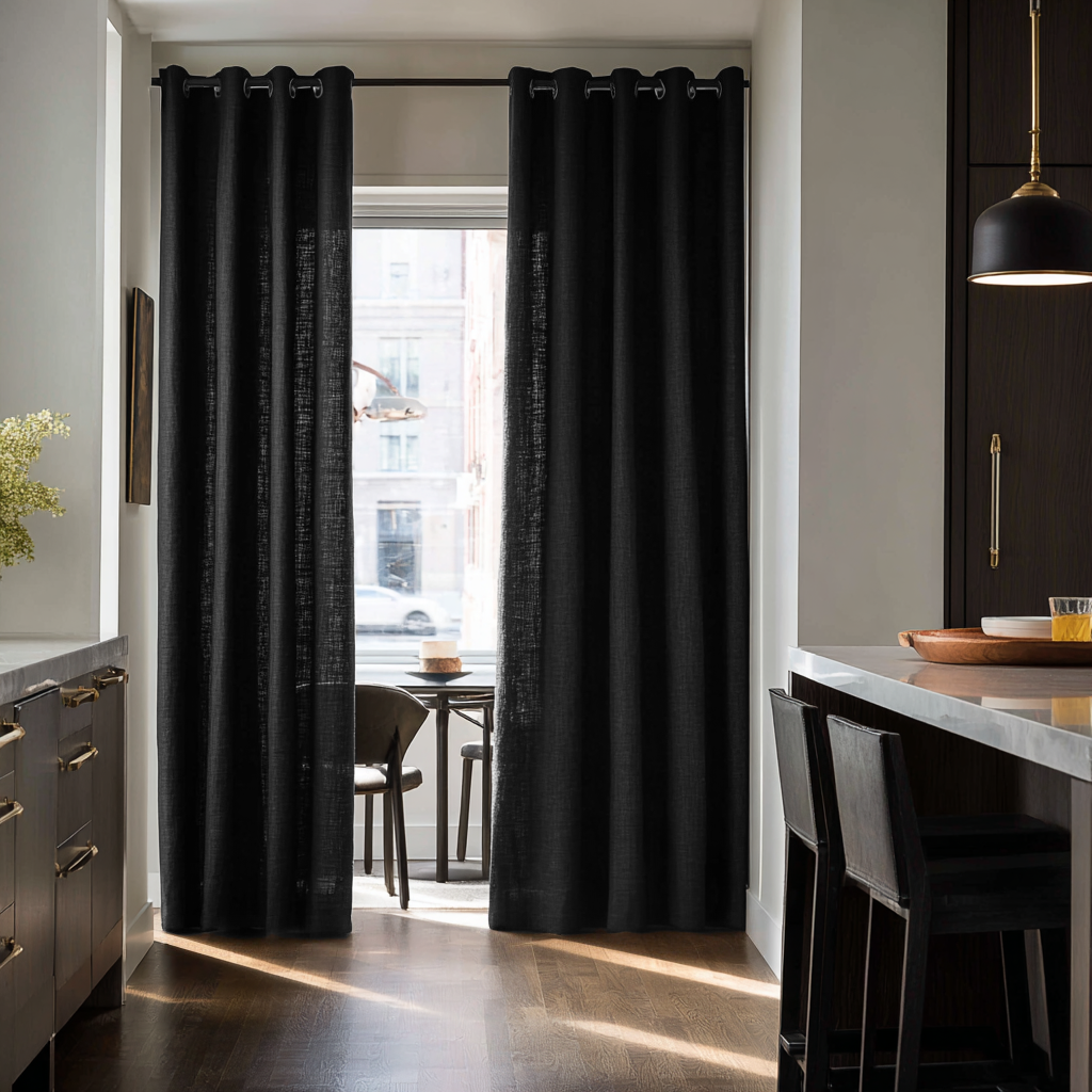 Black Linen Doorway Curtains with Grommets