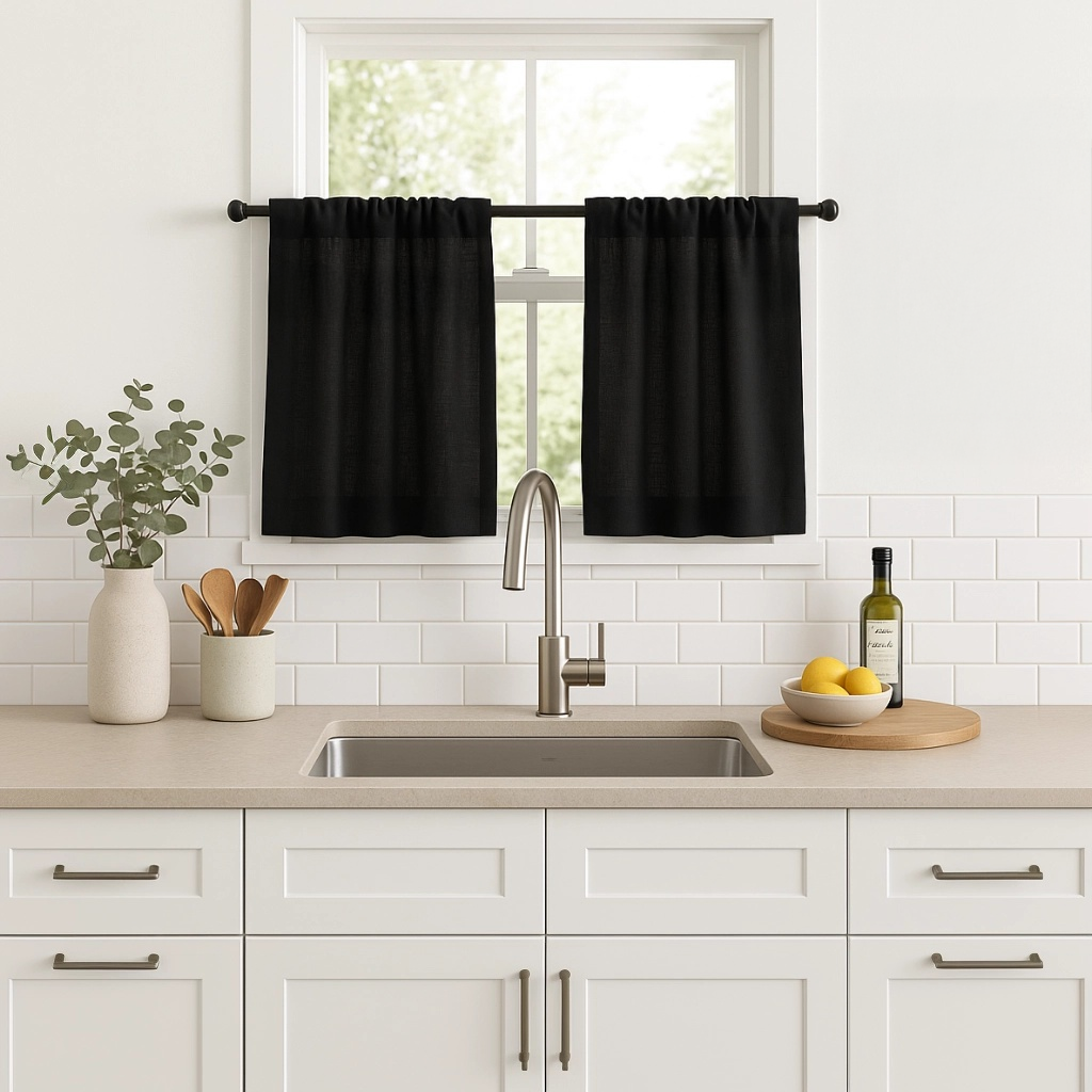 Black Linen Kitchen Curtains