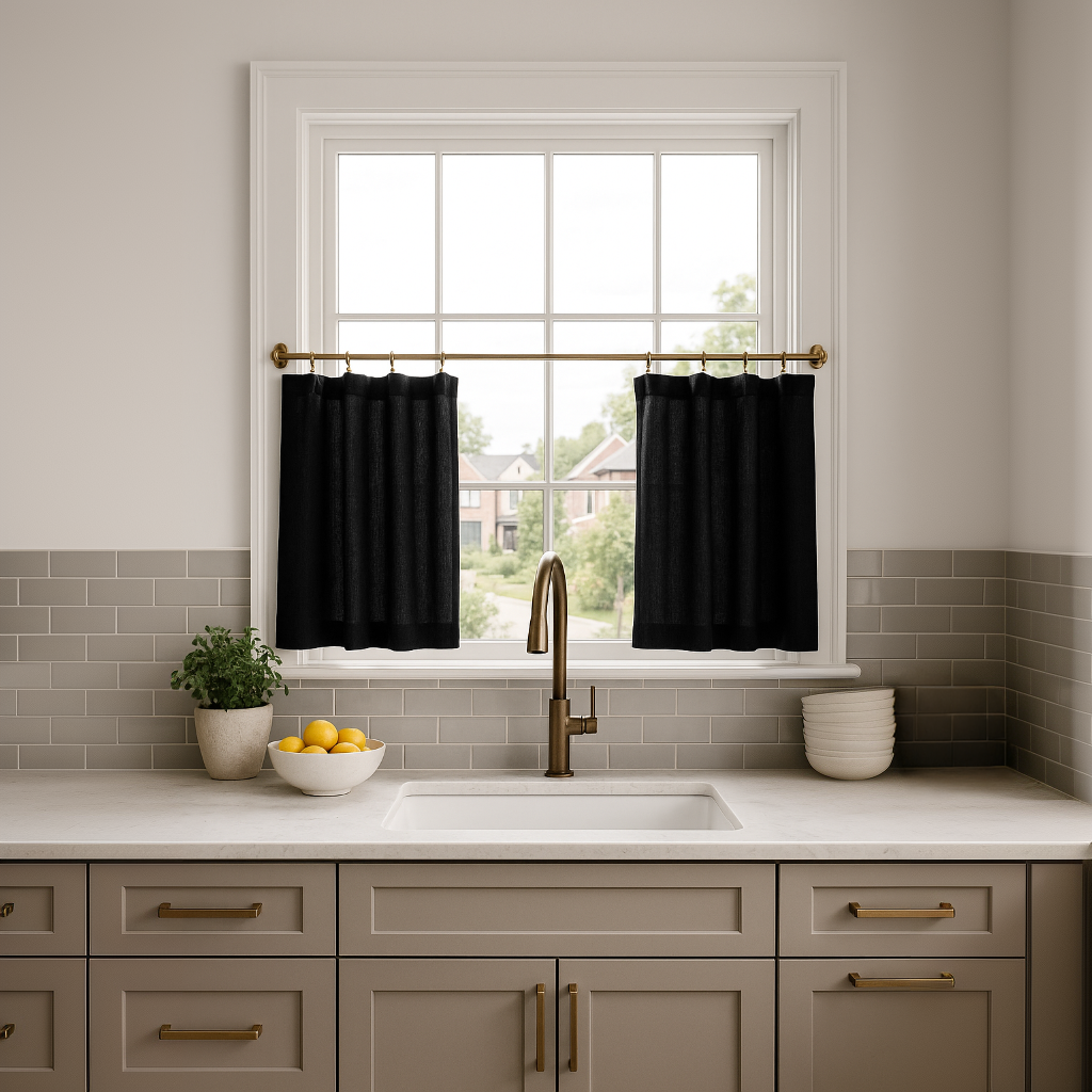 Black Linen Kitchen Curtains