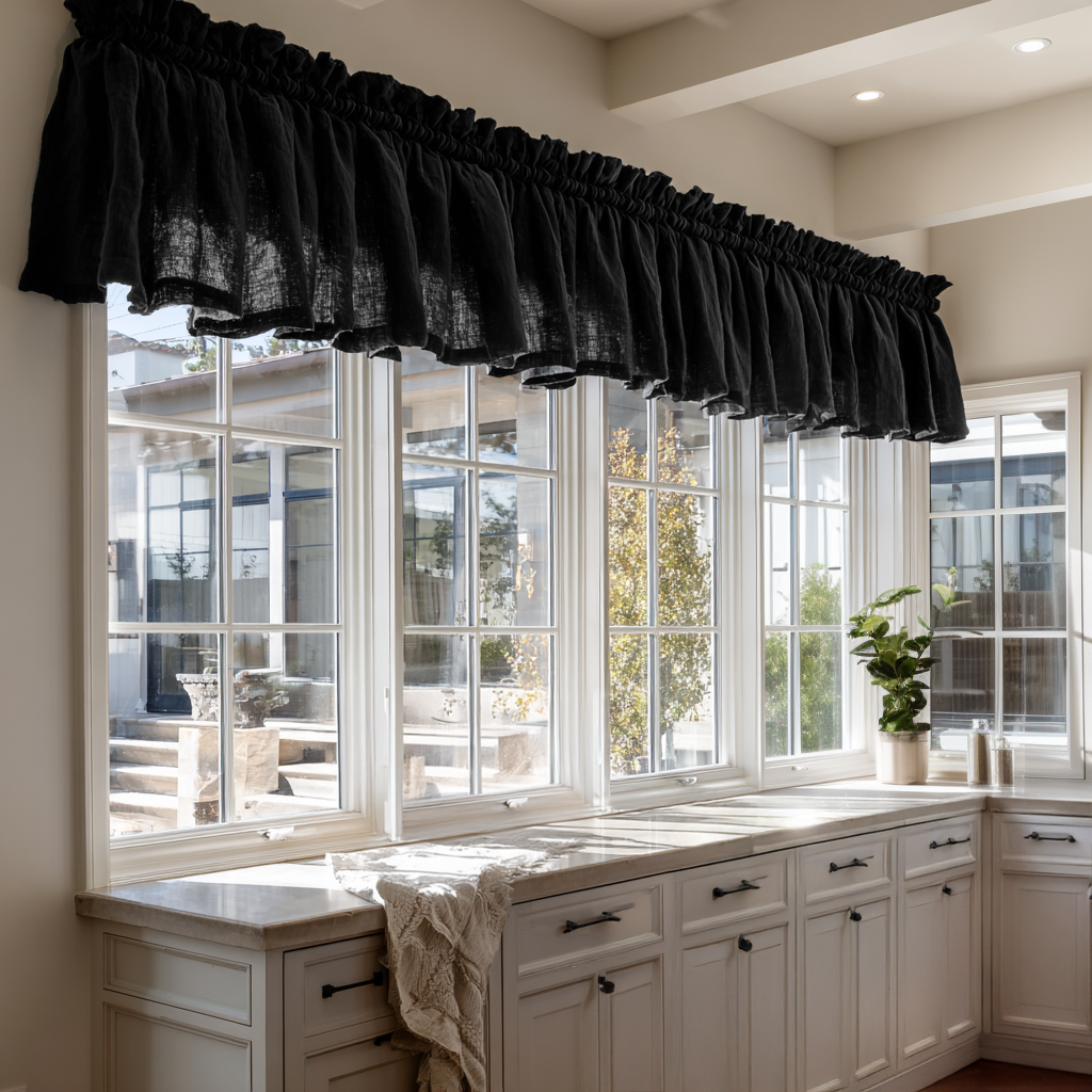 Black Linen Kitchen Valance