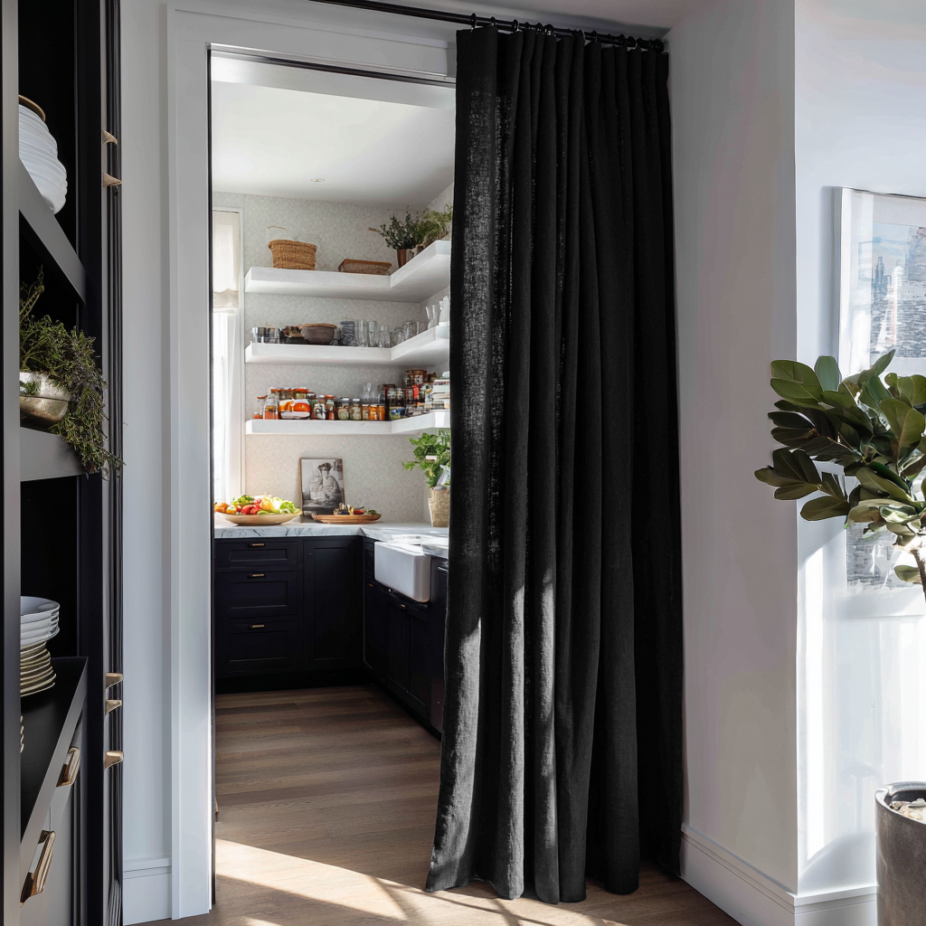 Black Linen Multitape Doorway Curtain