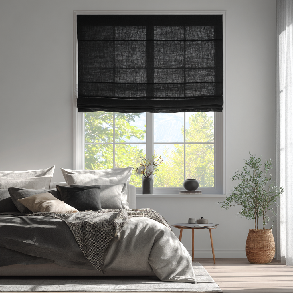 Black Linen Roman Shades
