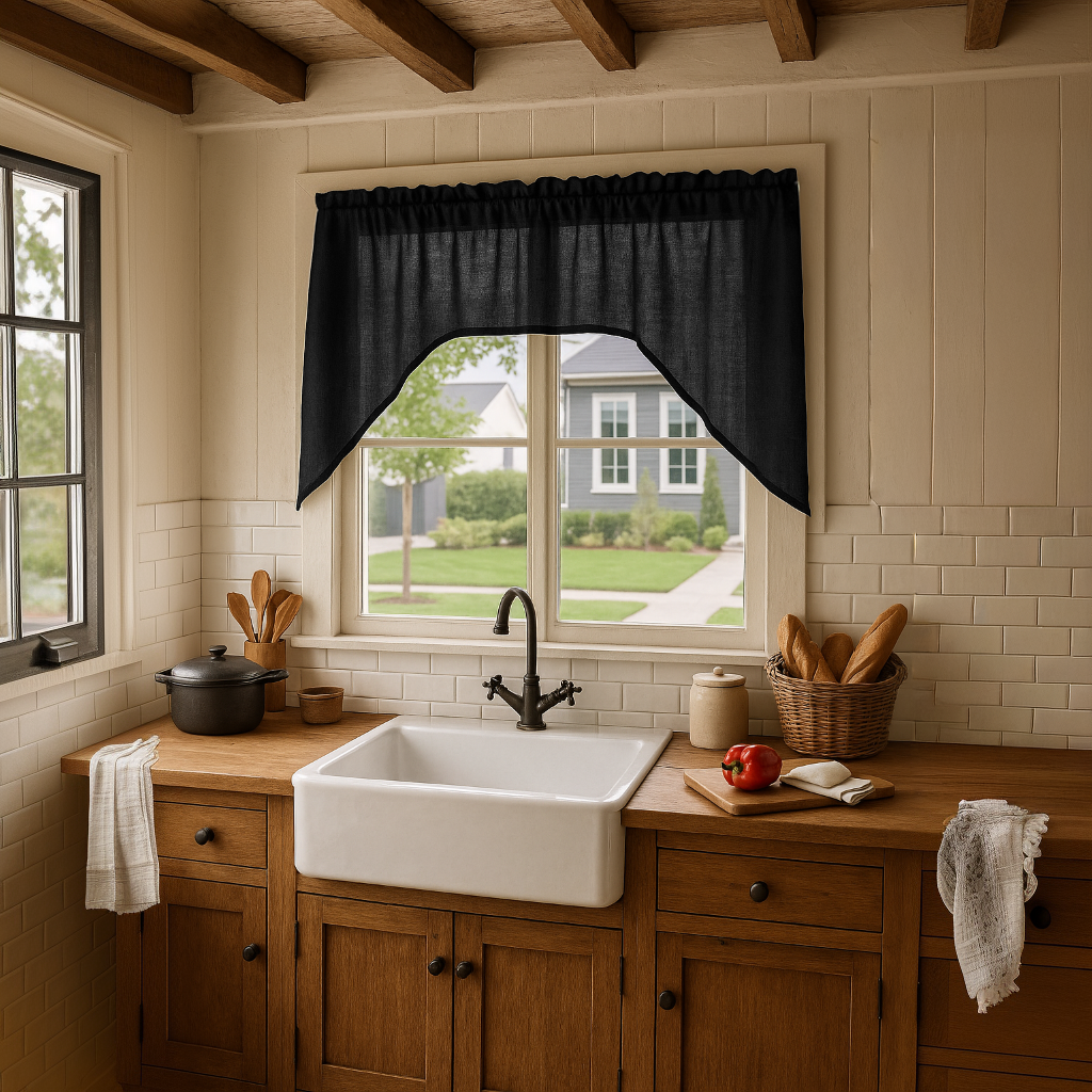 Black Linen Swag Valance Curtain
