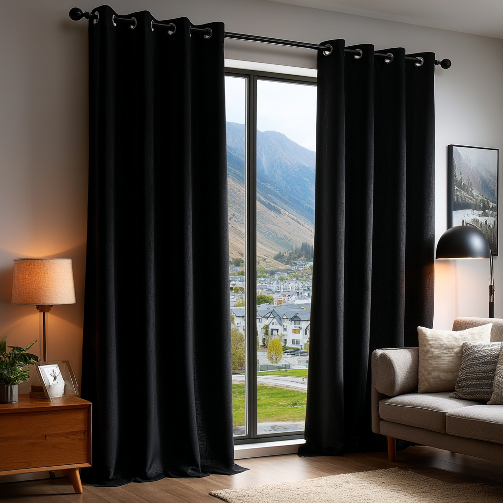 Black Linen Thermal Grommet Curtains