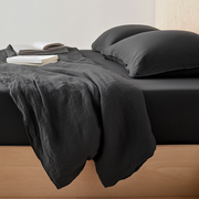 Black Washed Linen Deep Pocket Fitted Sheet 