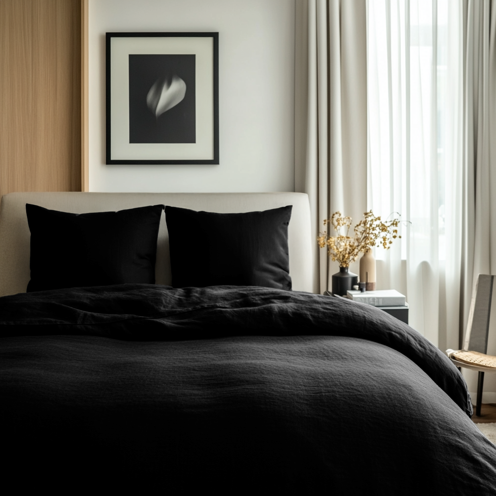 Black Natural Linen Duvet Cover Set