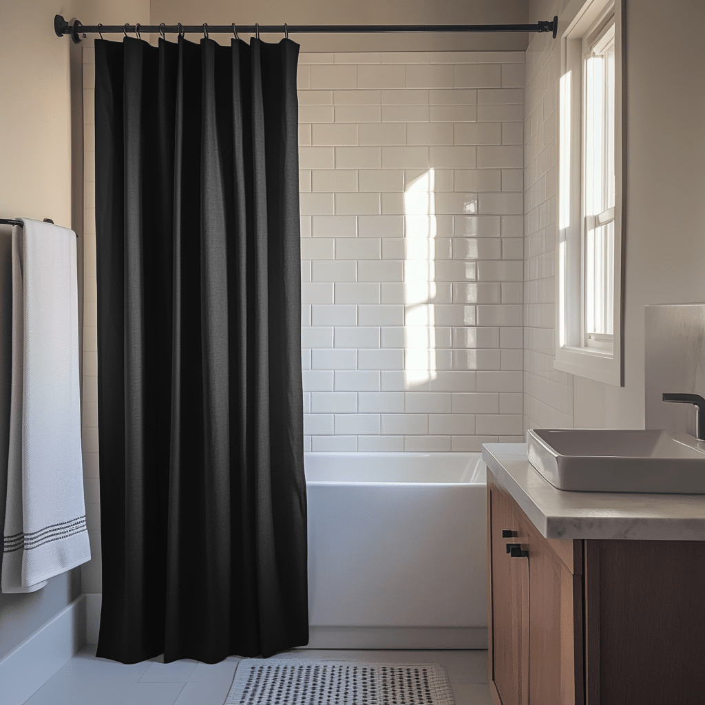 Black Linen Shower Curtainnull