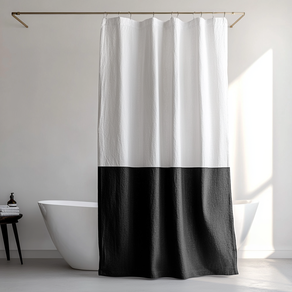 Black and White Linen Shower Curtain