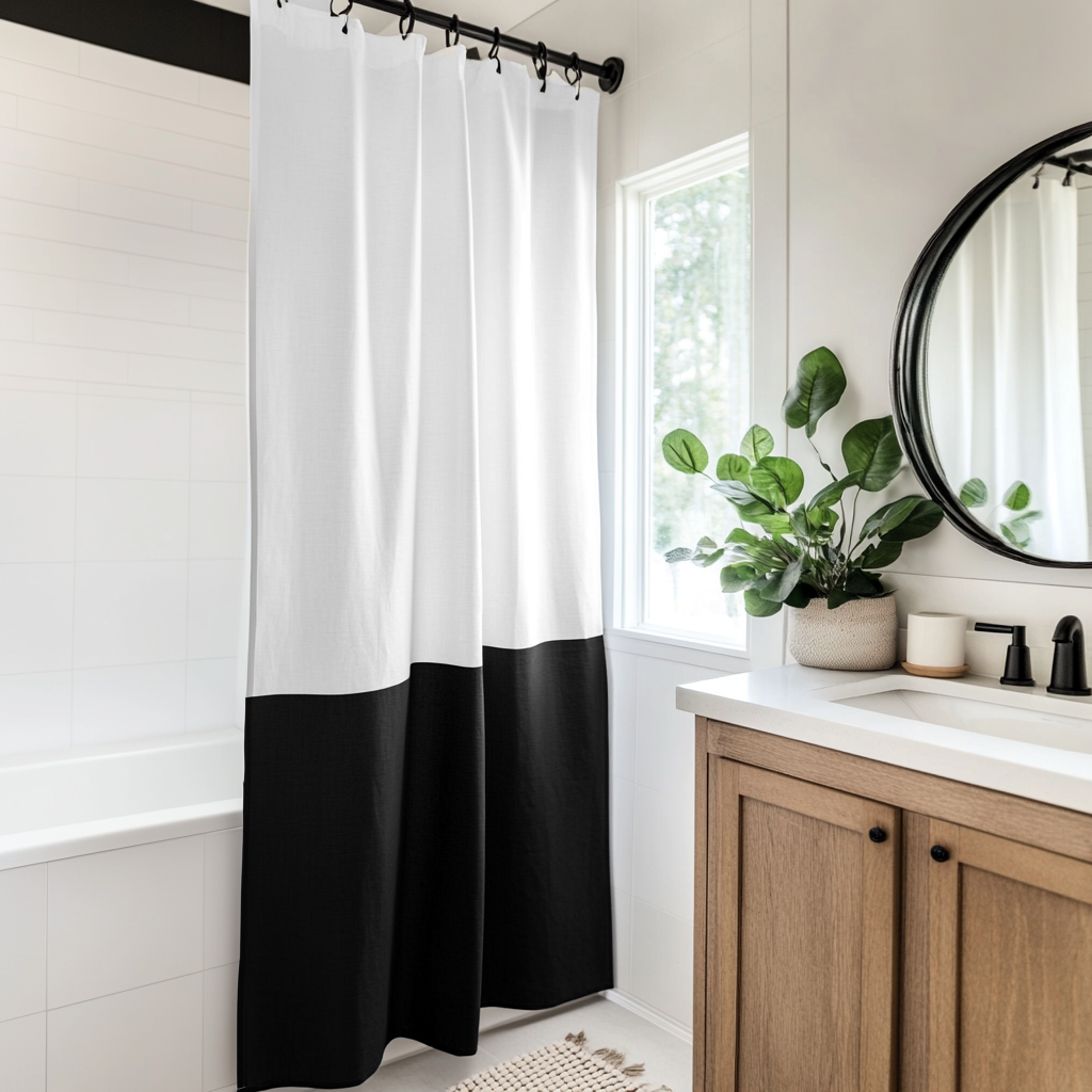 Black and White Linen Shower Curtain