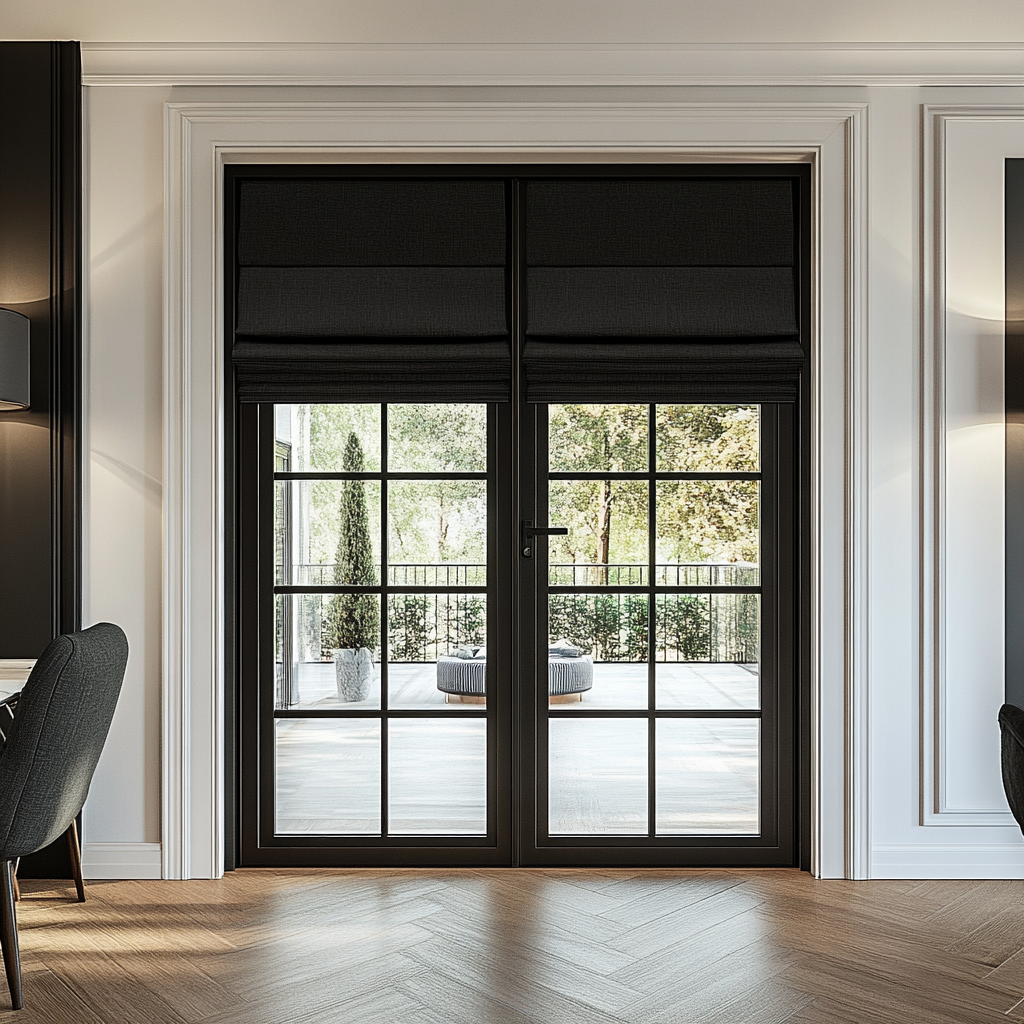 Black Blackout French Door Roman Shades