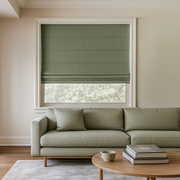 Inside Mount Sage Green Linen Blackout Roman Shades