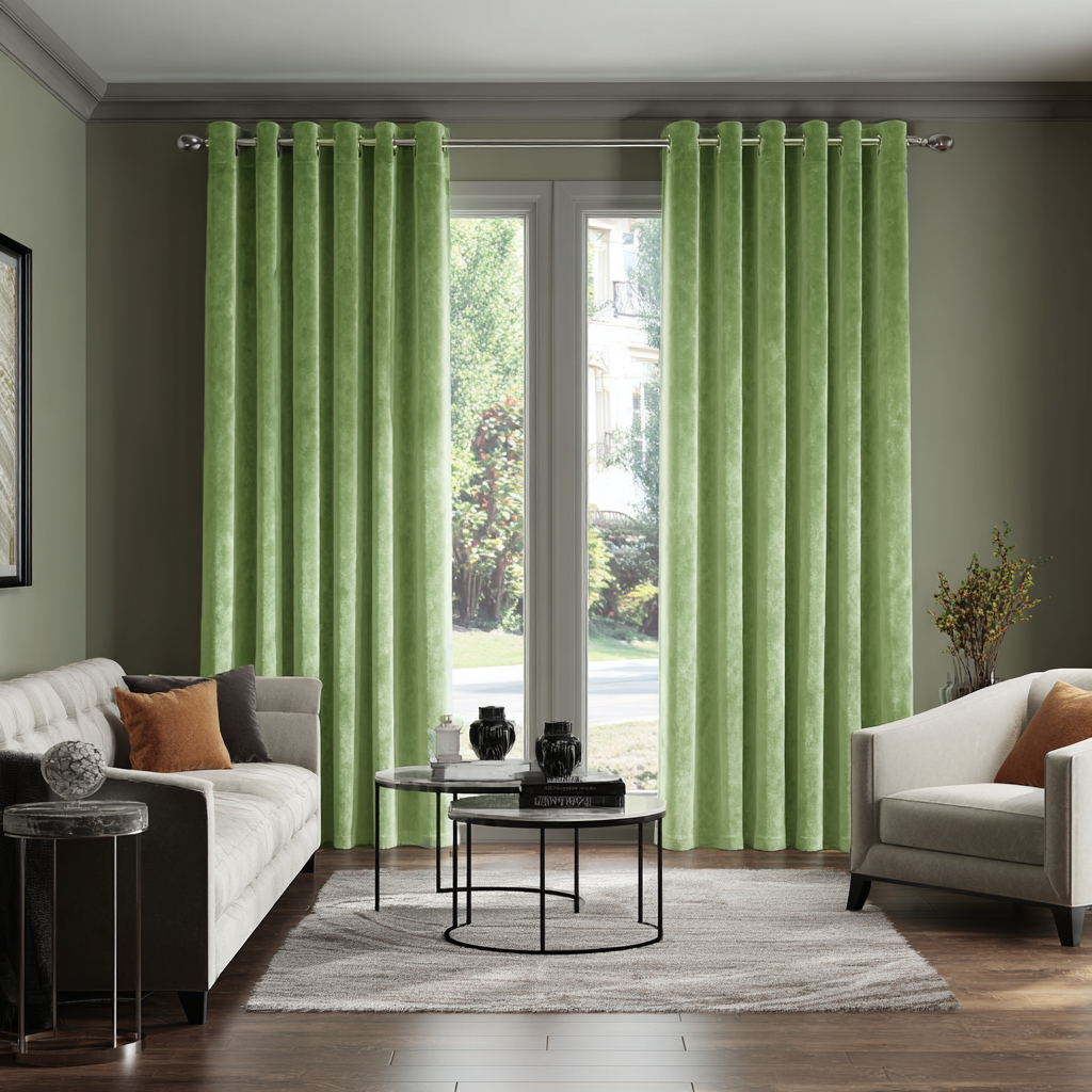 Light Green Velvet Blackout Grommet Curtain