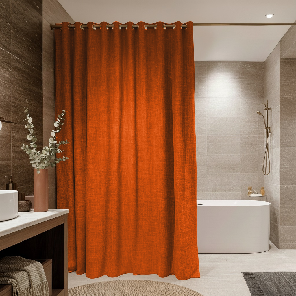 Burnt Orange Hookless Linen Shower Curtain