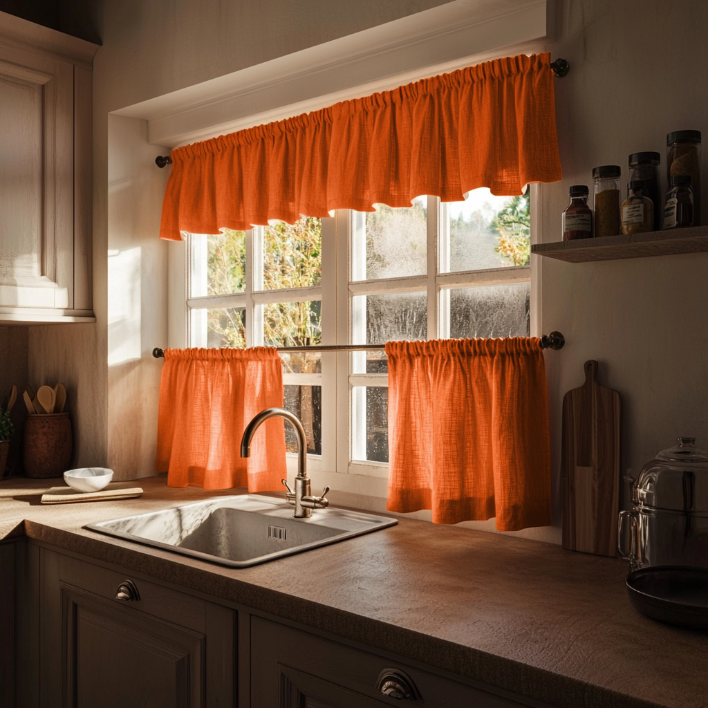 Burnt Orange Linen Cafe Curtains Valance Set