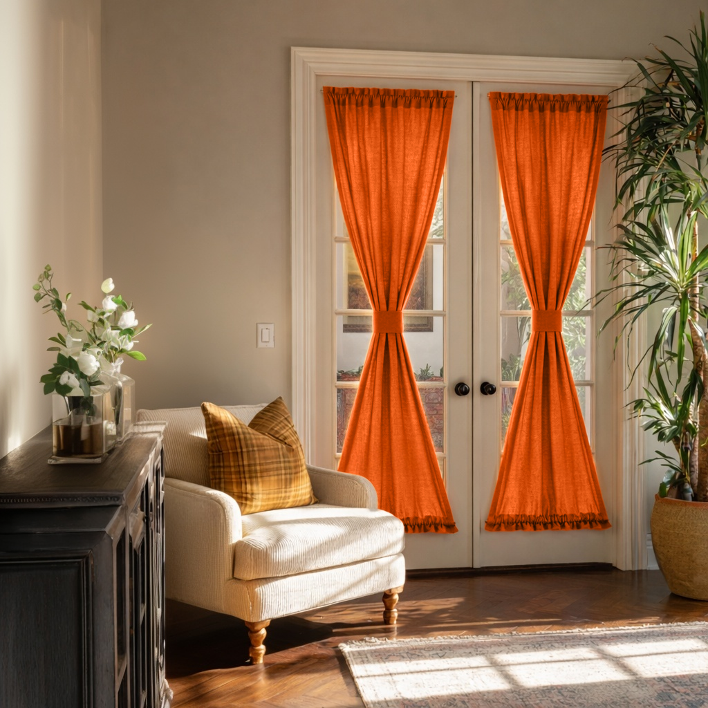 Burnt Orange Linen French Door Curtains