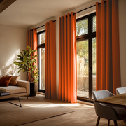 Burnt Orange Linen Grommet Curtains - Blackout Lining