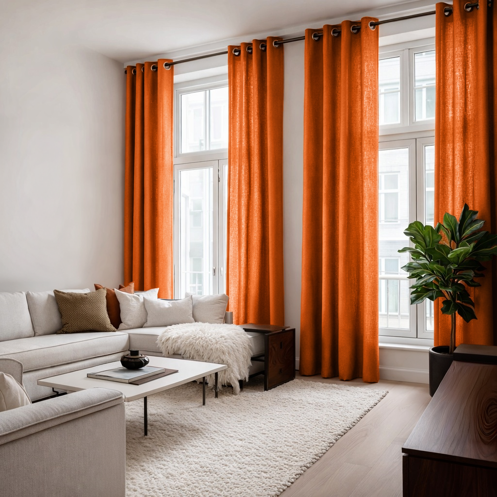 Burnt Orange Linen Grommet Curtains