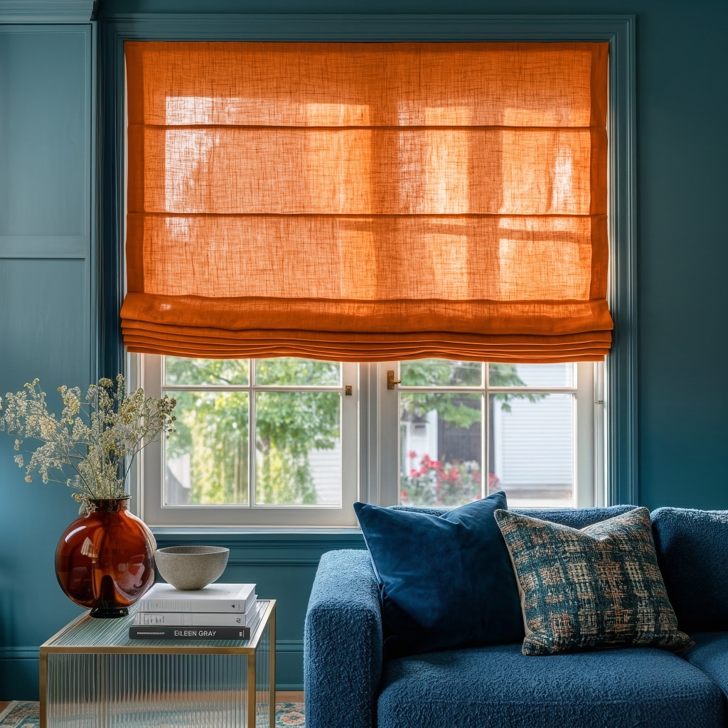 Burnt Orange Linen Relaxed Roman Shades