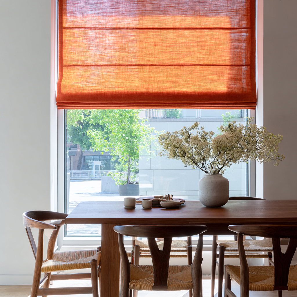 Burnt Orange Linen Roman Shades