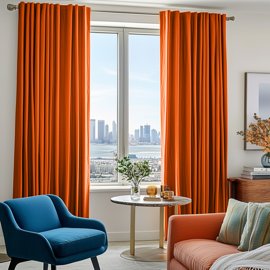 Burnt Orange Linen Thermal Curtains with Multitape