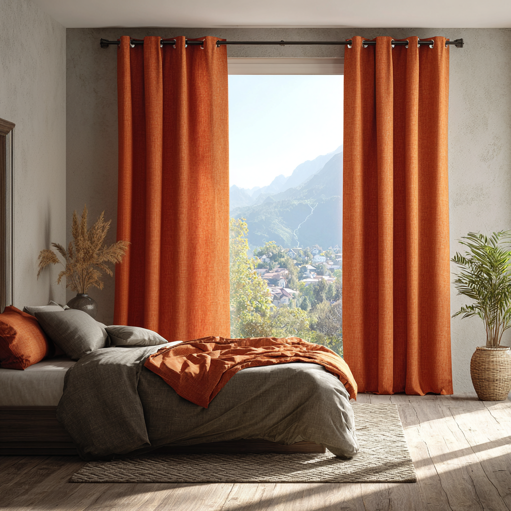 Burnt Orange Linen Thermal Grommet Curtains