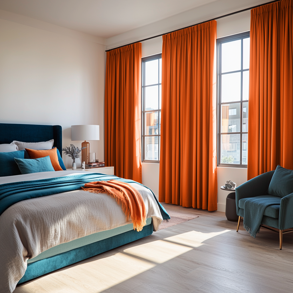 Burnt Orange Linen Thermal Pencil Pleat Curtains