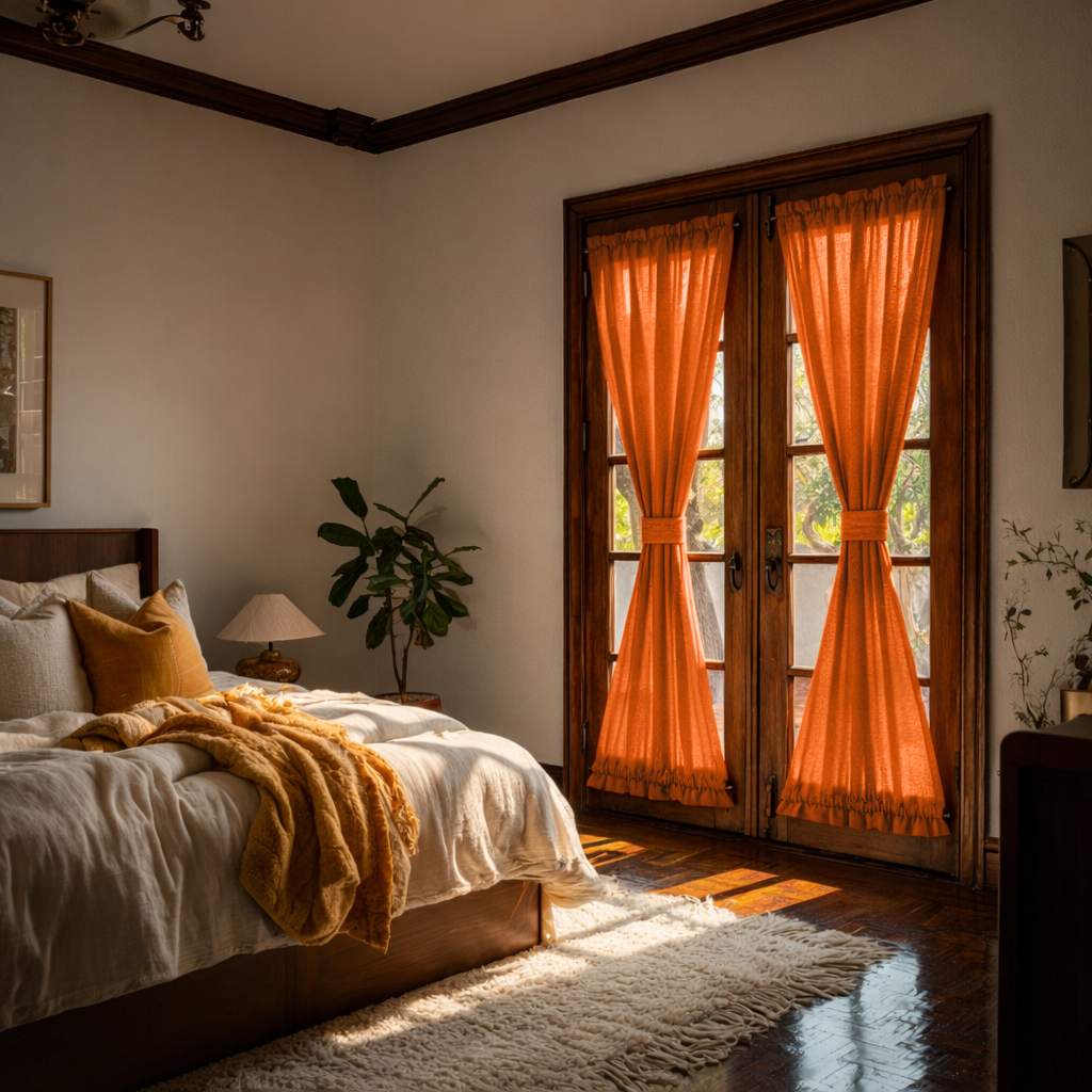 Burnt Orange Linen French Door Curtains