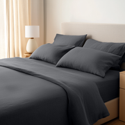 Charcoal Dark Grey Washed Linen Deep Pocket Fitted Sheet