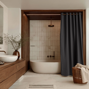 Charcoal Hookless Linen Waterproof Shower Curtain