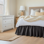 Charcoal Grey Linen Bed Skirt with Gathered Ruffles
