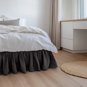 Charcoal Grey Linen Bed Skirt with Gathered Ruffles
