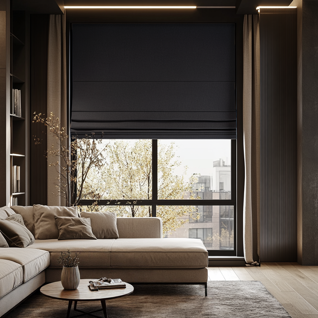 Charcoal Linen Blackout Roman Shades