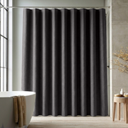 Linen Button-Hole Top Shower Curtain Charcoal Grey in a Modern Bathroom