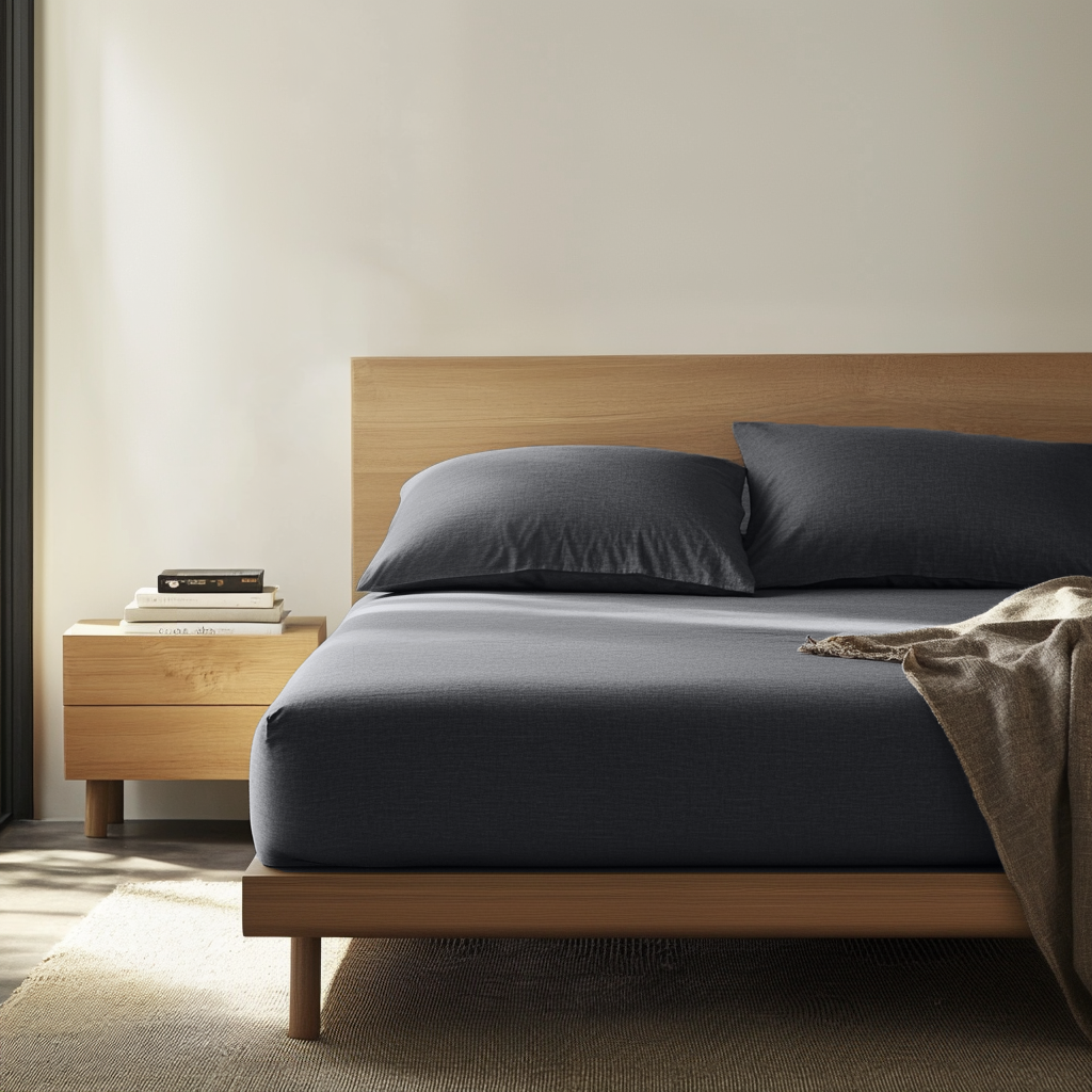 Charcoal Dark Grey Washed Linen Deep Pocket Fitted Sheet