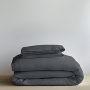 Charcoal Grey Linen Duvet Cover Set - Folded