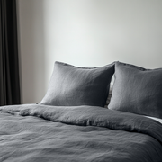 Charcoal Grey Linen Queen Duvet Cover Set