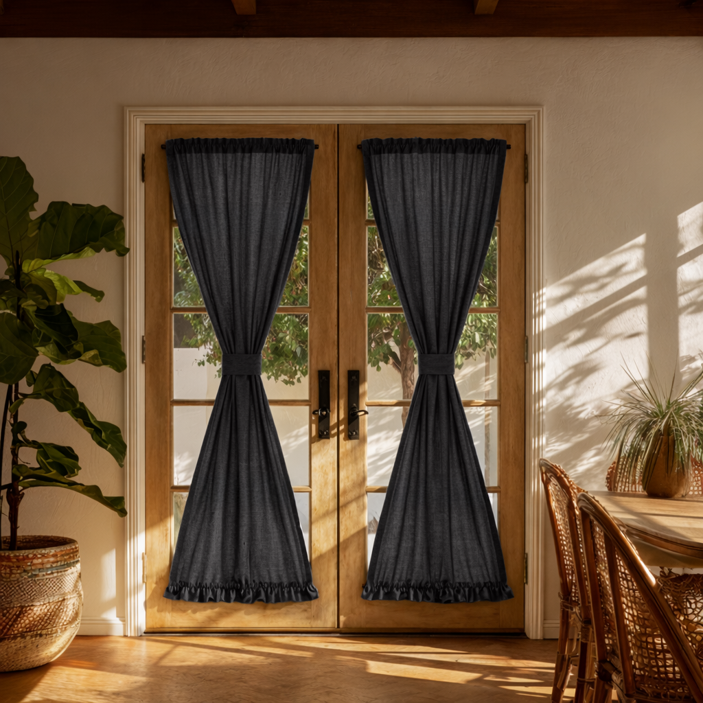 Charcoal Grey Linen French Door Curtain
